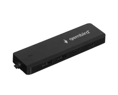 [Кабель] Gembird Разветвитель USB3.1 2xUSB, 2xType-C, с доп.пит (Type-C), кабель USB 19см, черный, коробка (UHB-C415)