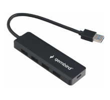 Gembird Разветвитель USB3.1 4xUSB, с доп.питанием (порт Type-C), кабель USB 19см, черный, коробка (UHB-C414)