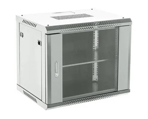 [Монтажные шкафы] Шкаф коммутационный Rexant (04-0964-111) настенный 9U 600x450мм пер.дв.стекл 2 бок.пан. металл направл.под винты 60кг серый 230град. IP20 сталь