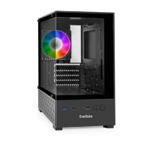 Exegate EX298221RUS Корпус Minitower ExeGate i3 SEA (mATX, без БП, 1*USB+1*USB3.0, HD аудио, черный, 1 вент. 12см с RGB подсветкой, передняя и боковая панели - закаленное стекло)