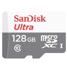 Micro SecureDigital 128GB SanDisk Ultra Class 10, UHS-I, R 100 МБ/с, <SDSQUNR-128G-GN3MN> адаптер на SD