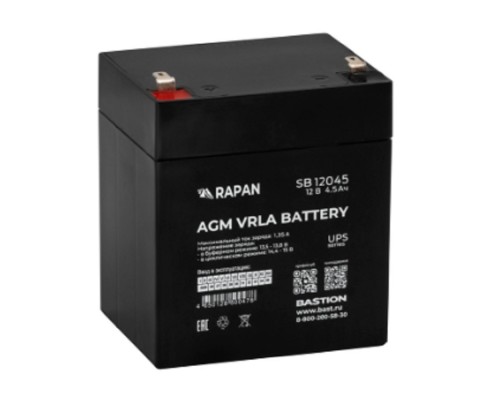 [Скат ] АКБ БАСТИОН RAPAN SB 12045 AGM 12V 4,5Ач I зар.1,35А, ножевые клеммы F1, гарантия 1 год (9162)