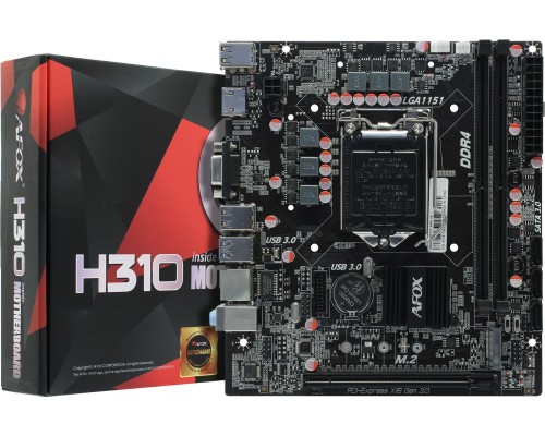 [Материнская плата] AFOX IH310C-MA6-V4 (Socket 1151, mATX, 2*DDR4(64Gb), VGA+ HDMI, 3*SATA3, 1*M.2, 1*PCIEx16, 4*USB 2.0, 2*USB 3.0, LAN 1*1G, RTL)