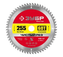 ЗУБР  Чистый рез, 255 x 30/20 мм, 60Т, пильный диск по дереву [36914-255-30-60]