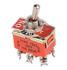 Rexant (36-4132) Тумблер 250V 15А (6c) ON-OFF-ON двухполюсный (KN-203) 