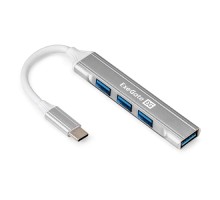 Exegate EX298168RUS USB-Хаб (концентратор) 4-в-1 ExeGate DUB-3213C (кабель-адаптер USB3.0 Type-C --> 3xUSB2.0, 1xUSB3.0, Plug&Play, Серебристый)