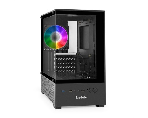 [Корпуса] Exegate EX298755RUS Корпус Minitower ExeGate i3 SEA-NPX700 (mATX, БП 700NPX, 2*USB+1*USB3.0, HD аудио, черный, 1 вент. 12см с RGB подсветкой, передняя и боковая панели - закаленное стекло)