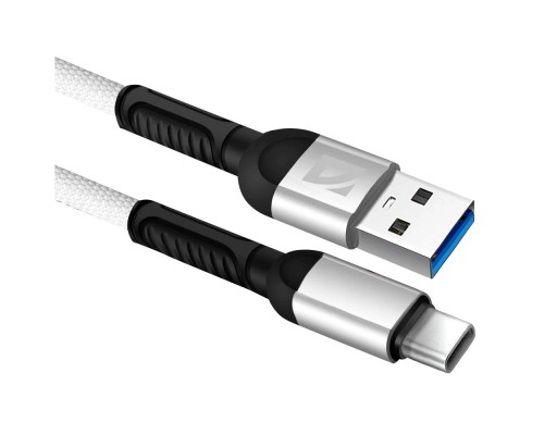 [кабели] Defender USB кабель F167 TypeC, white, 1м, 2.4А, ткань, пакет (87103WHI)