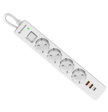 Defender Удлинитель с сетевым фильтром DFS 141 1.5 м,белый,4розетки,USB+TypeC [99433]