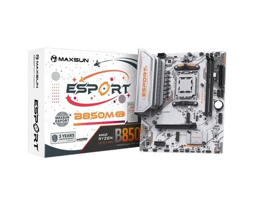 [Материнская плата] MAXSUN MS-eSport B850M WIFI ICE (Socket AM5, mATX, 2*DDR5(96Gb), DP/HDMI,  2*SATA3, 2*M.2,  1*PCIEx16/1*PCIEx1, 2*USB2.0, 4*USB 3.0, Bluetooth,  Wi-Fi 802.11ax, RTL)