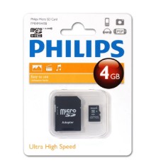 Micro SecureDigital 4GB Philips microSDHC Class 10 (SD адаптер)