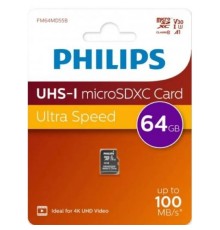 Micro SecureDigital 64GB Philips High Speed  microSDHC Class UHS-I U3, V30, A1, 100MB/s