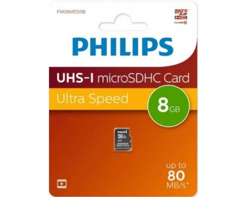 [Карта памяти ] Micro SecureDigital 8GB Philips High Speed  microSDHC Class 10 80MB/s (FM08MD55B/97)