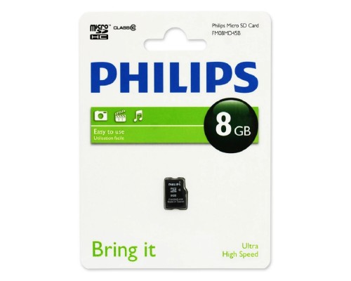 [Карта памяти ] Micro SecureDigital 8GB Philips microSDHC Class 10 (FM08MD45B/97)