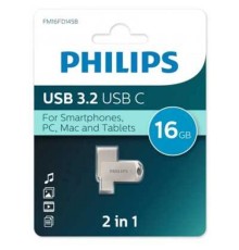 PHILIPS USB Drive 16GB  2-in-1 USB 3.2 USB C, OTG, USB 3.2/Type-C, Металл, 100 MB/s