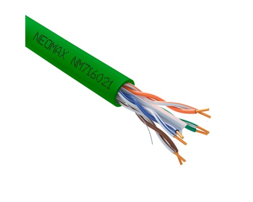 [ Витая пара] Кабель NEOMAX [NM716021-100M-PT] U/UTP cat.6 4x2x0.57, 23 AWG, Медь, внутренний, PVCLS нг(А)-LSLTx, 100м, зеленый;  Fluke Tested