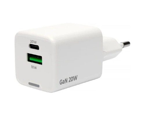 [Аксессуар] Cablexpert зарядное устройство 20Вт GaN, 3А, QC4.0/PD, 1xUSB, 1xType-C, белый, пакет (MP3A-PC-61)