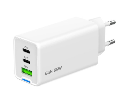 [Аксессуар] Cablexpert зарядное устройство 65Вт GaN, 3.25A, QC4.0/PD, 2xType-C, 1xUSB, белый, коробка (MP3A-PC-65)