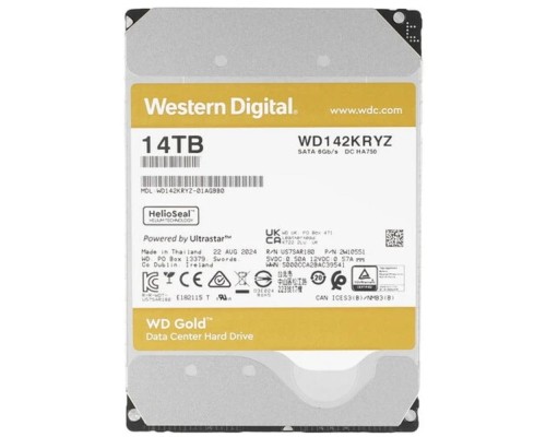 [Жесткий диск] 14TB WD Gold  (WD142KRYZ) {SATA III 6 Gb/s, 7200 rpm, 256Mb buffer}
