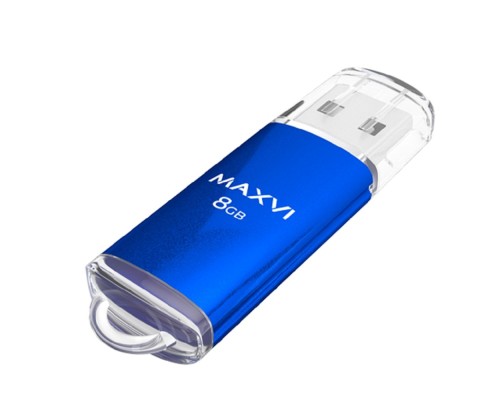 [носитель информации] Maxvi USB Drive 8GB MP blue, монолит с колпачком, металл + ABS пластик, USB 2.0