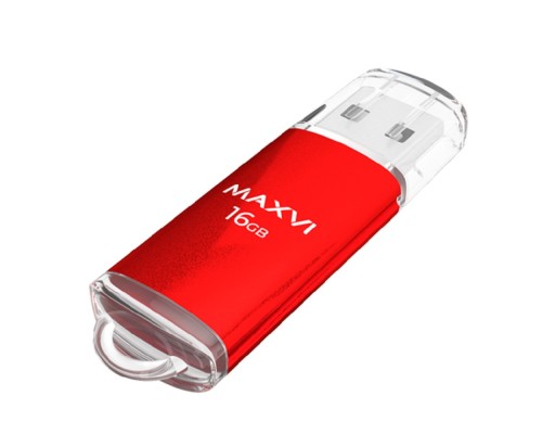 [носитель информации] Maxvi USB Drive 16GB MP red, монолит с колпачком, металл + ABS пластик, USB 2.0