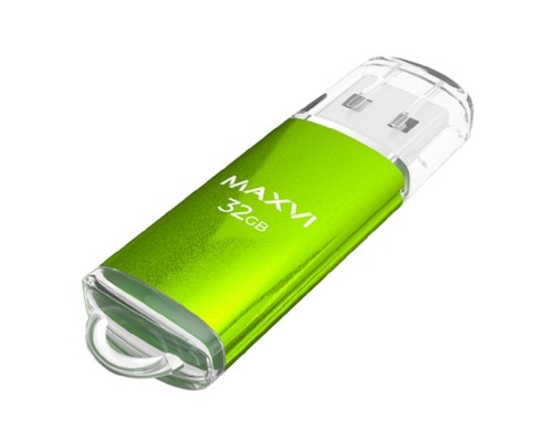 [носитель информации] Maxvi USB Drive 32GB MP green, монолит с колпачком, металл+ ABS пластик, USB 2.0