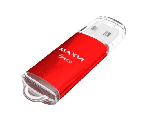 [носитель информации] Maxvi USB Drive 64GB MP red, монолит с колпачком, металл + ABS пластик, USB 2.0