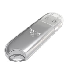 Maxvi USB Drive 8GB P1 silver, монолит с колпачком, ABS пластик, USB 2.0