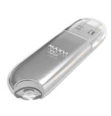 Maxvi USB Drive 32GB P1 silver, монолит с колпачком, ABS пластик, USB 2.0