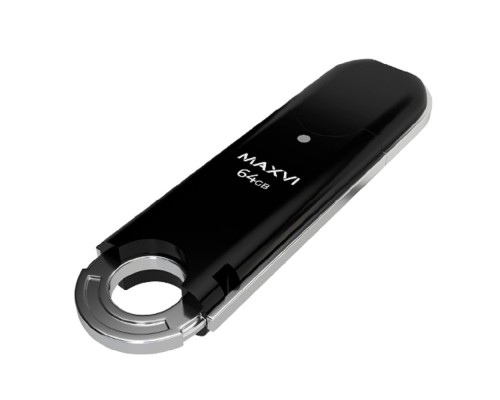 [носитель информации] Maxvi USB Drive 64GB P2 black, монолит с колпачком, ABS пластик, USB 2.0