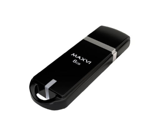 [носитель информации] Maxvi USB Drive 8GB P3 black, монолит с колпачком, ABS пластик, USB 2.0