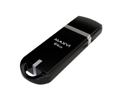 [носитель информации] Maxvi USB Drive 64GB P3 black, монолит с колпачком, ABS пластик, USB 2.0