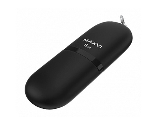 [носитель информации] Maxvi USB Drive 8GB SF black, монолит с колпачком, soft touch, USB 2.0