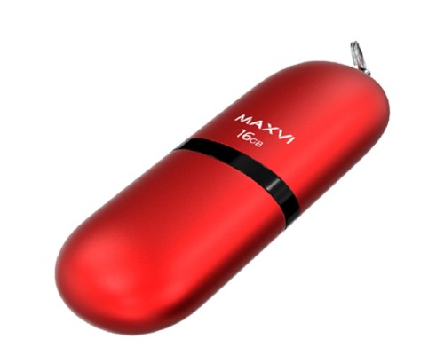 [носитель информации] Maxvi USB Drive 16GB SF red, монолит с колпачком, soft touch, USB 2.0