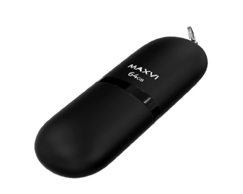 [носитель информации] Maxvi USB Drive 64GB SF black, монолит с колпачком, soft touch, USB 2.0