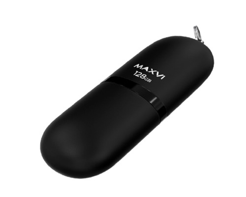 [носитель информации] Maxvi USB Drive 128GB SF black, монолит с колпачком, soft touch, USB 2.0