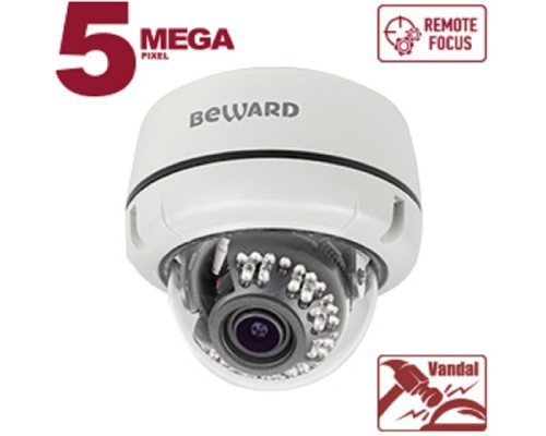 [Камера видеонаблюдения] BEWARD B5350DVZ Купольная IP-камера 5Мп, 1/2.8' КМОП SONY Starvis, объектив 2.7-13.5мм, ИК-подсветка до 25м, microSDXC (до 128 ГБ), IP66