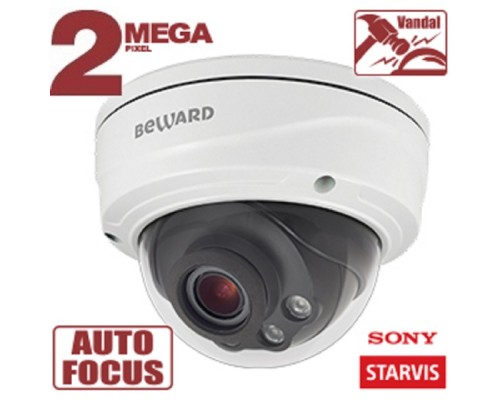 [Камера видеонаблюдения] BEWARD SV2010DVZ Купольная IP-камера 2 Мп, 1/2.8' КМОП Sony Starvis, 2xWDR до 120 дБ, 3 потока H.265/Н.264 HP/MP/BP, MJPEG, 30к/с, 1920x1080, моторизованный объектив 2.8-11мм