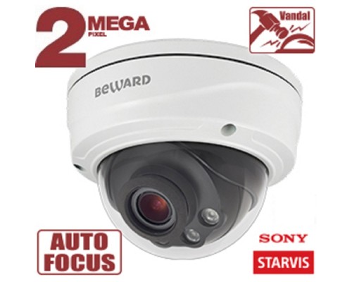 [Камера видеонаблюдения] BEWARD SV2016DVZ Купольная IP-камера 2 Мп, 1/2.8' КМОП Sony Starvis, 2xWDR до 120 дБ, 3 потока H.265/Н.264 HP/MP/BP, MJPEG, 60к/с, 1920x1080, моторизованный объектив 2.7-13.5мм