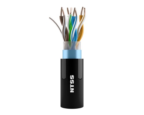 [Витая Пара] NTSS Кабель витая пара NTSS F/UTP 5e 4 пары одножильный 24AWG медь 305м внешний, внутренний малодымный безгалогенный компаунд (LSZH(Т) + UV) черный NTSS-OUT-FTP4-5e-LSZH(T)-BL