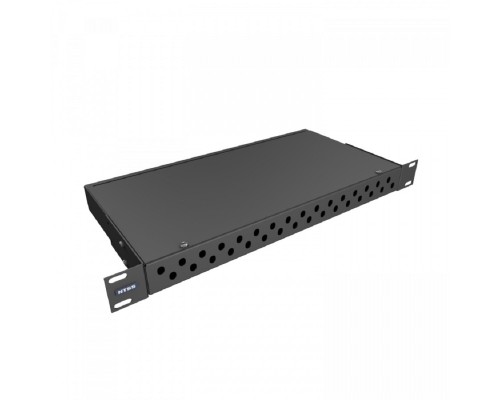 [Кросс, патч панель, адаптер] NTSS Кросс NTSS оптический 19' укомплектованный 1U, 32 порта ST/UPC, 9/125 мкм (сплошная панель, сплайс-кассета, пигтейлы, КДЗС, адаптеры) черный RAL 9005 NTSS-RFOB-1U-32-ST/U-9-SP1.5G0AY-BL