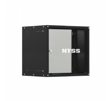 NTSS Шкаф настенный телекоммуникационный NTSS LIME 9U 550х450х500мм, 2 профиля 19, дверь стеклянная, боковые стенки несъемные, разобранный, черный RAL 9005 NTSS-WL9U5545GS-BL