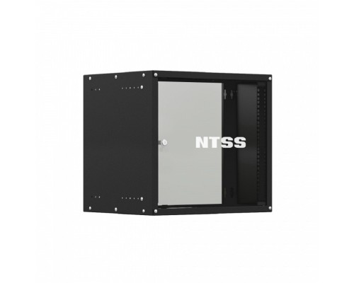 [Шкаф телекоммуникационный, стойка] NTSS Шкаф настенный телекоммуникационный NTSS LIME 9U 550х600х500мм, 2 профиля 19, дверь стеклянная, боковые стенки несъемные, разобранный, черный RAL 9005 NTSS-WL9U5560GS-BL