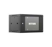 NTSS Шкаф настенный телекоммуникационный NTSS W 6U 600х600х370мм, 2 профиля 19, дверь стеклянная, боковые стенки съемные, задняя стенка, разобранный, черный RAL 9005 NTSS-W6U6060GS-BL