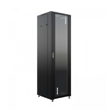 NTSS Шкаф напольный универсальный серверный NTSS R 47U 600х600мм, 4 профиля 19, двери стекло и сплошная металл, боковые стенки съемные, регулируемые опоры, разобранный, черный RAL 9005 NTSS-R47U6060GS