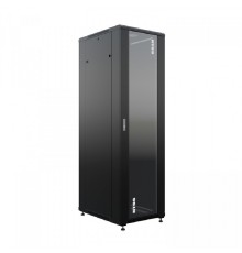 NTSS Шкаф напольный универсальный серверный NTSS R 47U 800х800мм, 4 профиля 19, двери стекло и сплошная металл, боковые стенки съемные, регулируемые опоры, разобранный, черный RAL 9005 NTSS-R47U8080GS
