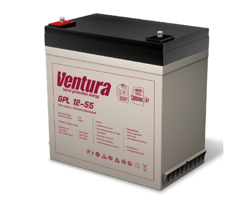 [АКБ Ventura] АКБ Ventura GPL 12-55   12V/58Ah {F6, ДхШхВ 230х140х211мм, 17.1кг, срок службы 12 лет}