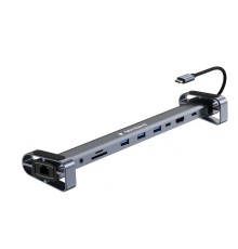 Gembird Док-станция Type-C,10 в 1:3xUSB3.1, PD87W, Jack, SD/TF, HDMI, RJ45, Type-C, кабель14см (UHB-D5)