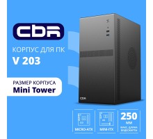 CBR Корпус mATX Minitower V203, без БП, 1*USB 3.0, 1*USB 2.0, HD Audio+Mic, Black [PCC-MATX-V203-WPSU]