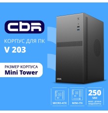 CBR Корпус mATX Minitower V203, без БП, 1*USB 3.0, 1*USB 2.0, HD Audio+Mic, Black [PCC-MATX-V203-WPSU]